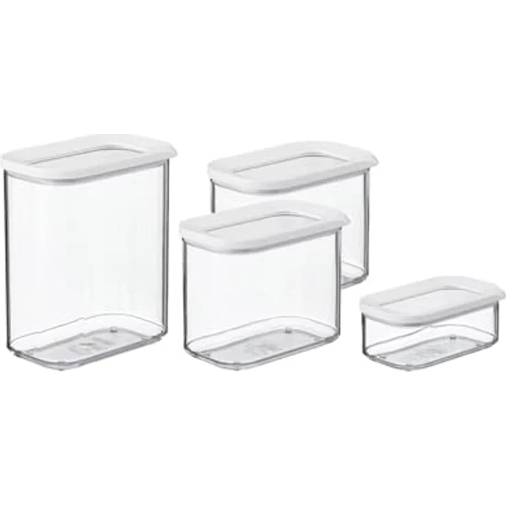 Mepal Modula Vorratsdosen Set 4-teilig, luftdicht & stapelbar, 1x 425 ml, 2x 1000 ml, 1x 1500 ml, spülmaschinengeeignet, Nordic White – Bild 1