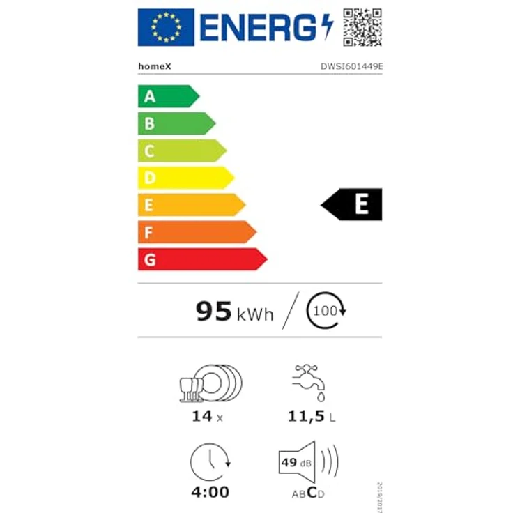 homeX DWSI601449E Geschirrspüler 60 cm, teilintegrierbar, 14 Maßgedecke, 6 Programme, leise mit 49 dB, Energieeffizienzklasse E – Bild 17