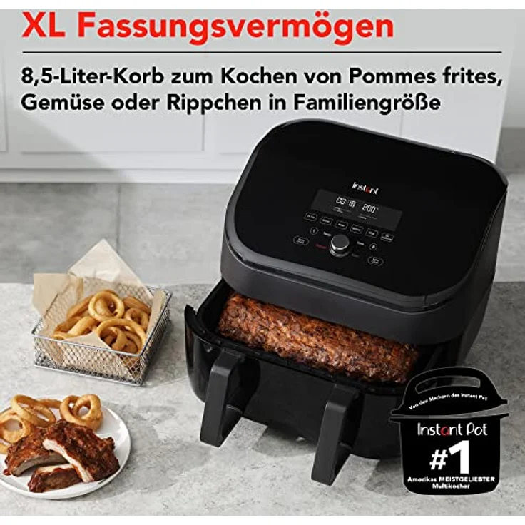 Instant Vortex Plus VersaZone Heißluftfritteuse - 8.5L Digitaler Air Fryer, Schwarz, 8-in-1 Smart Programme - Frittieren, Backen, Braten, Grillen, Dörren, Aufwärmen, XL Kapazität - 1700W – Bild 2