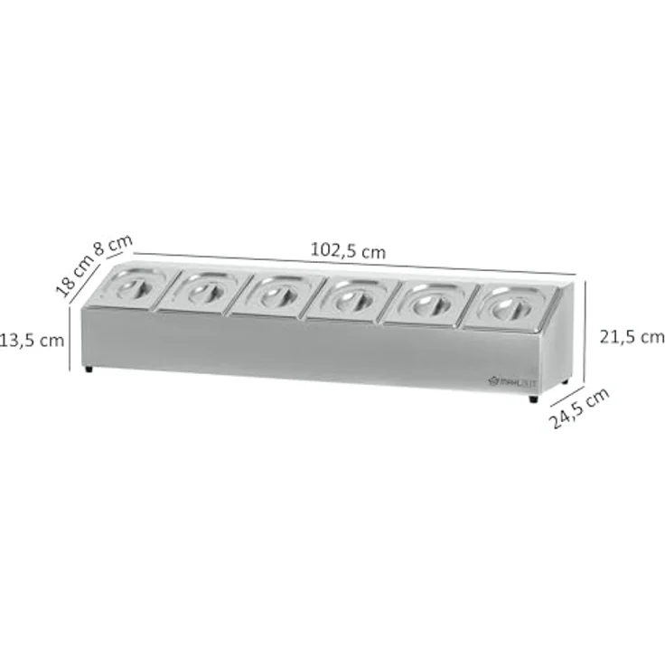 Mahlzeit Edelstahl Zutatenbehälter, 6 x 1/6 GN mit Gummifüßen, 102,5 x 24,5 x 21,5 cm, Cocktail Zutatenbehälter für Gastro, Küche und Buffet – Bild 4