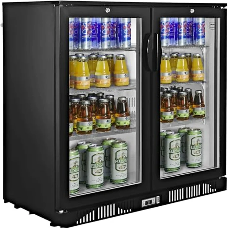 METRO Professional Getränkekühler GBC1002, Getränkekühlschrank mit 2 Glastüren, 200 L Fassungsvermögen, 6 verstellbaren Einlegeböden, Energieklasse D, Temperaturbereich: 0 bis +10°C, Schwarz – Bild 1