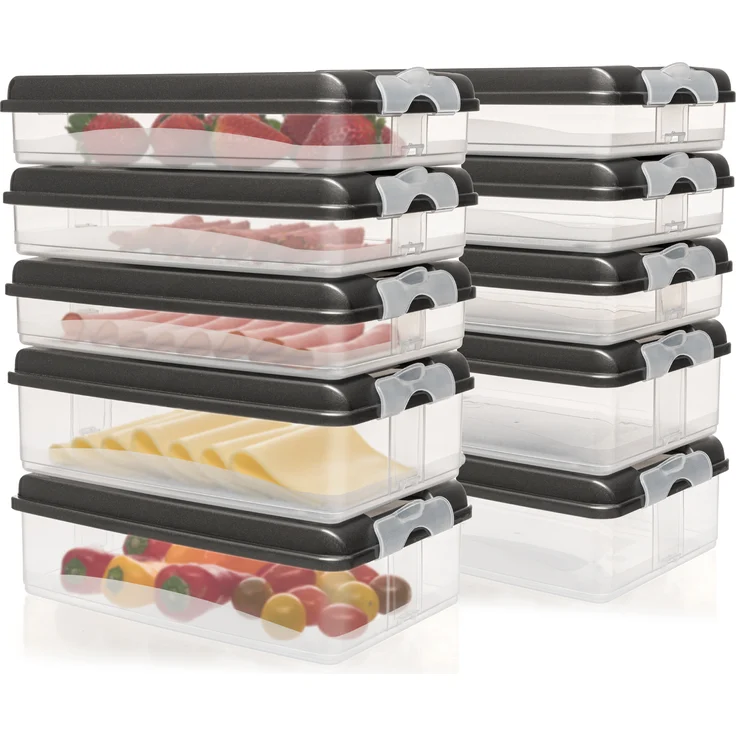 Hausfelder Aufschnittdosen für Kühlschrank, Wurst Aufbewahrung mit Deckel, stapelbar, BPA-frei, spülmaschinengeeignet, flexibel nutzbar, transparent – Bild 1