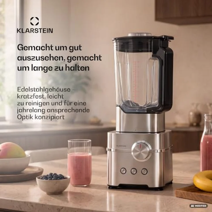 Klarstein Kraftpaket Pro Hochleistungsmixer – 2000 W, 30.000 U/min, 2-Liter-Behälter, 6 Edelstahlklingen, Silberfarben – Bild 2
