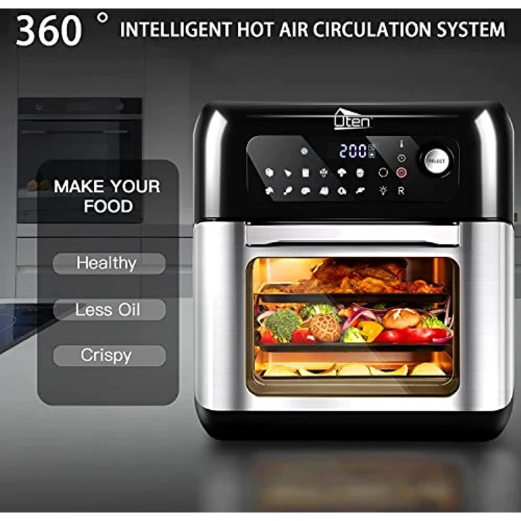 Heißluftfritteuse,10L Air fryer Fritteuse,Uten XXL Heißluft-ofen,12 in 1 Heissluftfritteuse mit digitalen LED-Display, 6 Zubehör & Rezeptbuch, Edelstahl,1500W – Bild 5