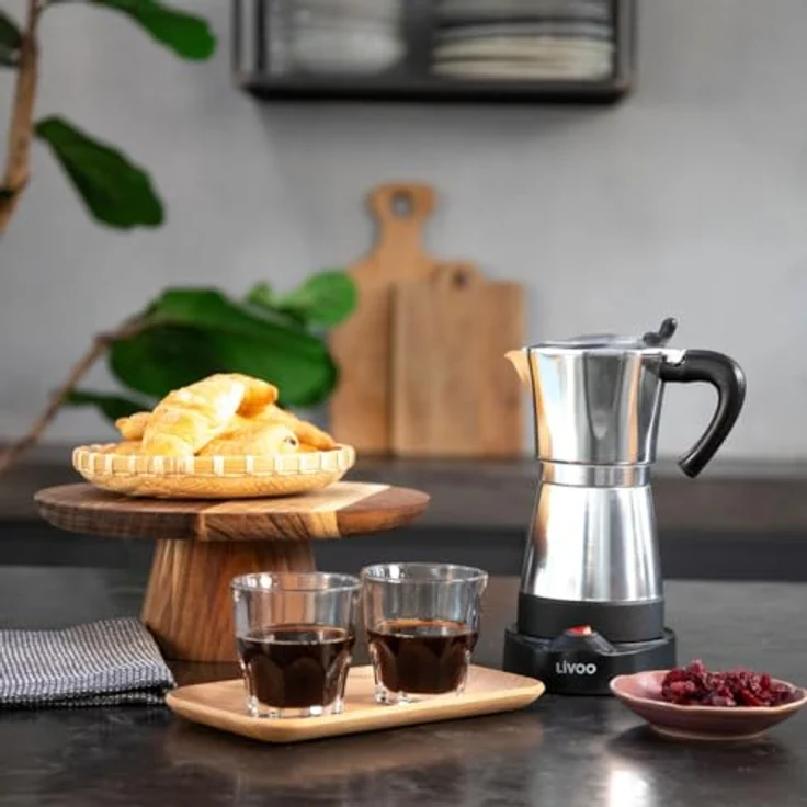 Livoo DOD117A, 1-Tassen-Kaffeemaschine aus Aluminium mit 6 Tassen Kapazität und Warmhaltefunktion, 480 W – Bild 3