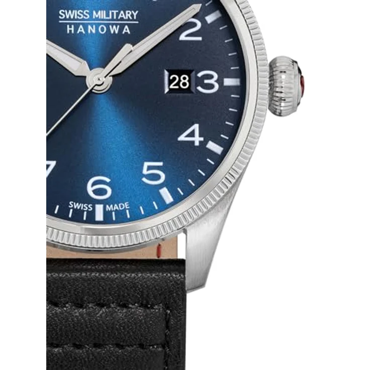 Swiss Military Hanowa Thunderbolt Herren-Armbanduhr mit schwarzem Echtleder-Band, 43 mm, blaues Armband, Wasserdicht bis 10 ATM – Bild 2