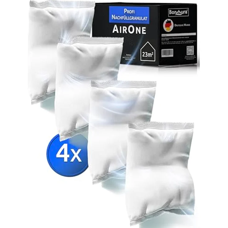 BonAura® AirOne Luftentfeuchter Nachfüllpack, 4er Set 680g Granulat für Wohnräume, effektiv gegen Schimmel & Gerüche – Bild 1