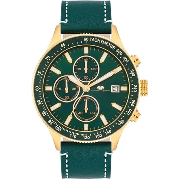 Rhodenwald & Söhne Herren Uhr analog Japan Quarzwerk mit Echtleder grün Armband und Chronograph-Funktion, wasserdicht 10 ATM – Bild 1