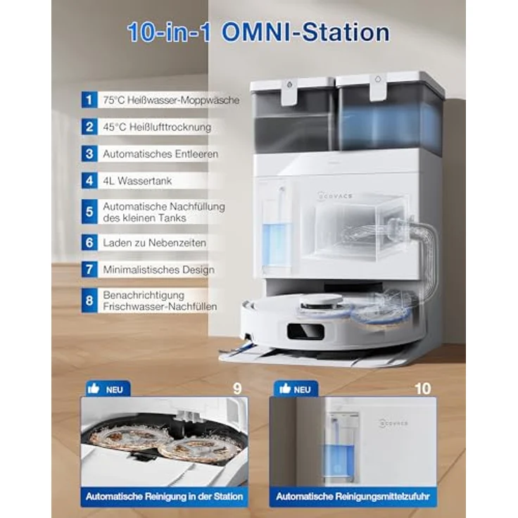 Ecovacs Deebot T30c White Gen 2 EU, Staubsauger Roboter mit 25.000 Pascal Saugkraft, Laser-Navigation und Nasswischfunktion, Weiss – Bild 4