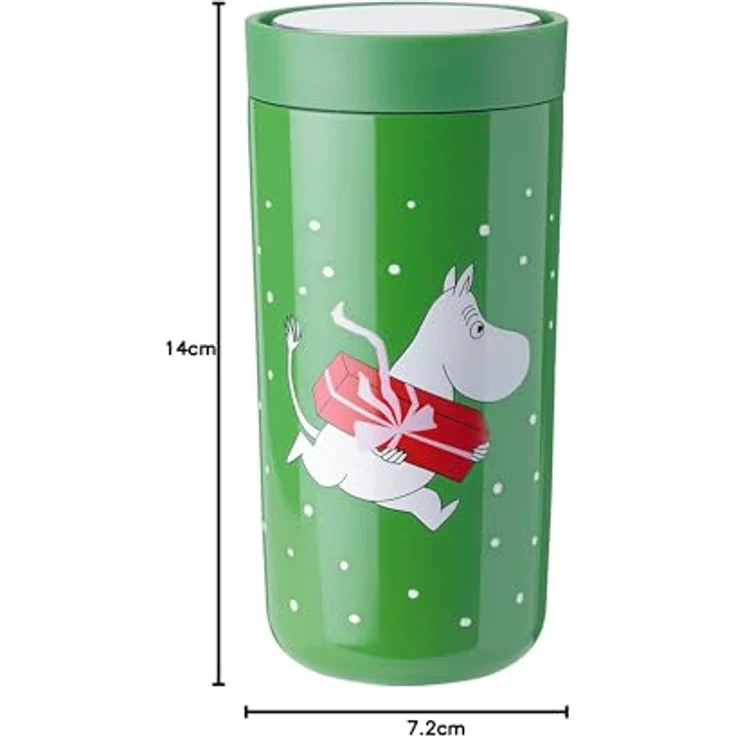 Stelton To-Go Click, Thermobecher 0,4 Liter - doppelwandige Isolierflasche für heiße & kalte Getränke, rostfrei, auslaufsicher mit Smart-Click-Deckel - Moomin Present – Bild 2