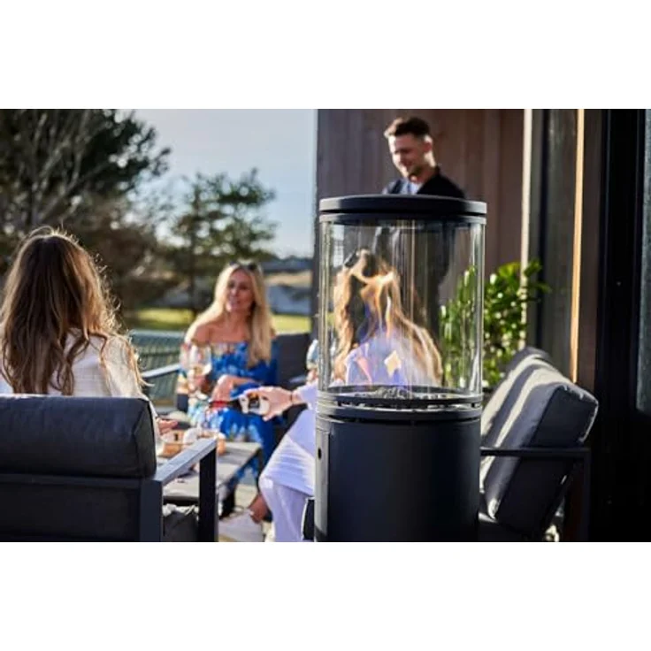 Le Feu Patio, Terrassenheizstrahler, Gas Powered Heater 8,7 kW, schwarz, 360° Blick auf die Flamme, inklusive Lavasteinen, mobil mit Zwillingsrädern – Bild 5