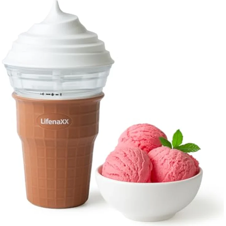 Lifenaxx Mini-Eismaschine LX-059, 450ml kompakte Eis- & Slush-Maschine mit USB-Anschluss, Gefrierbehälter, Rührwerk, schnelle Zubereitung von Eiscreme und Sorbets