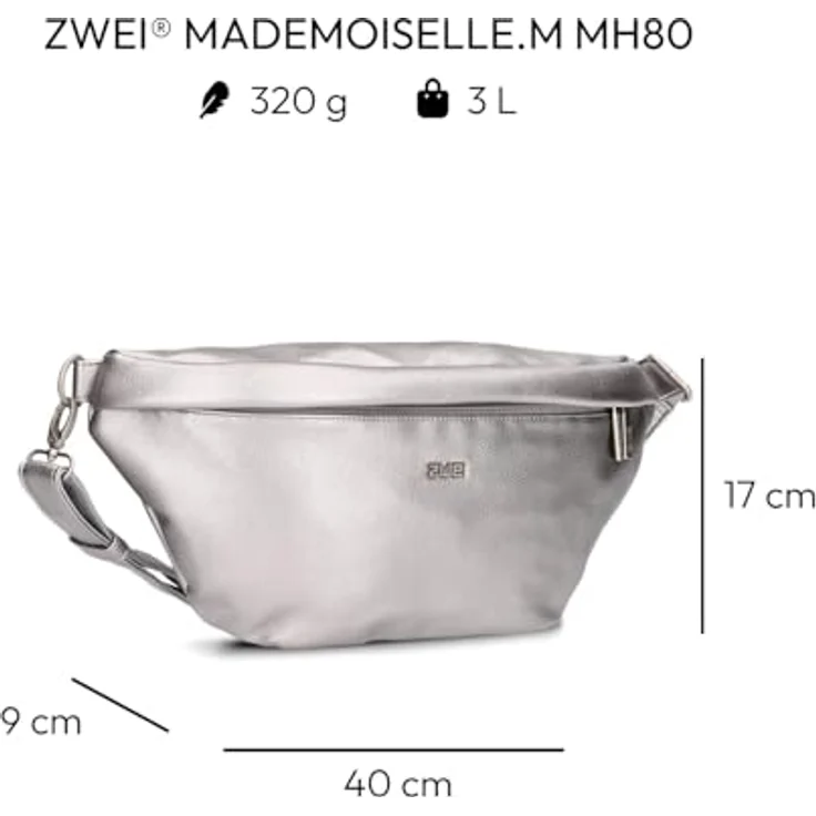 Zwei Mademoiselle.M Umhängetasche 40 cm, silberfarben, 100% Polyurethan, 40 x 9 x 17 cm – Bild 2
