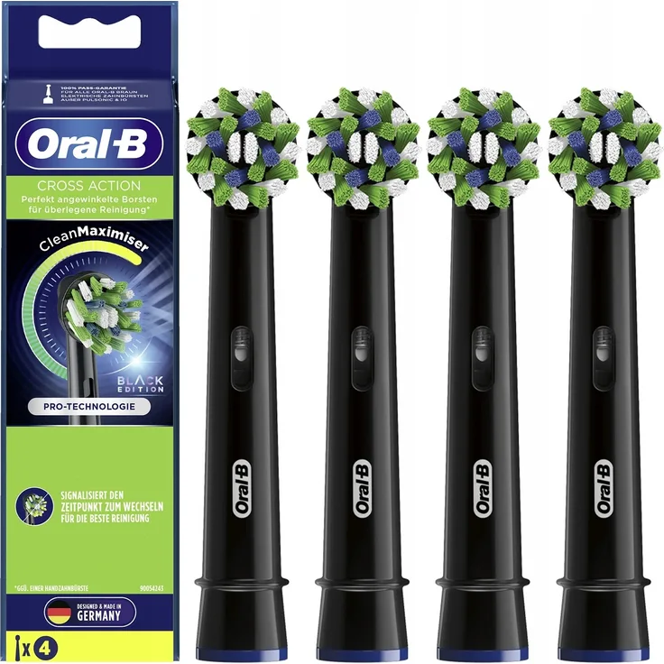 Braun Oral-B CrossAction EB50, Original elektrischer Zahnbürstenkopf, schwarzes 4er Set