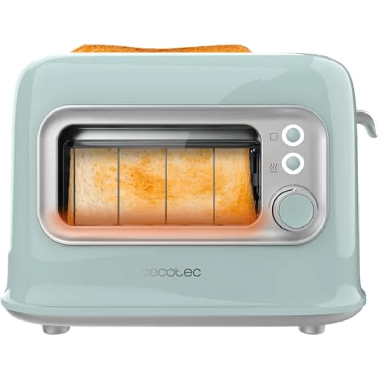 Cecotec RetroVision Blue Vertikaler Toaster, 700 W, 2 breite Schlitze, 5 Bräunungsstufen, Retro-Design mit Kontrollfenster und Staubschutz – Bild 3