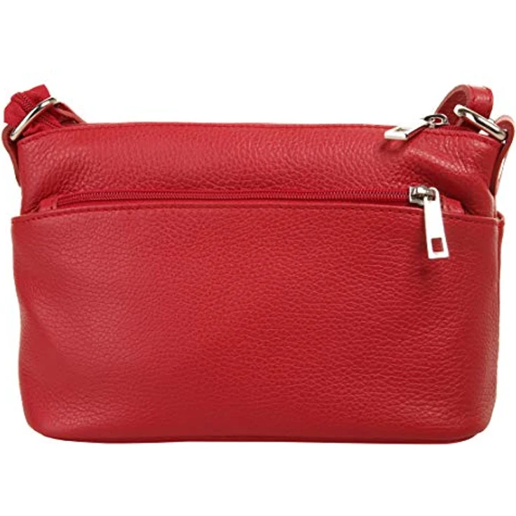Cluty Umhängetasche, echt Leder, Made in Italy, Schwarz, 15 cm x 27 cm x 6 cm, 4 Reißverschlussfächer, verstellbarer Schultergurt – Bild 4