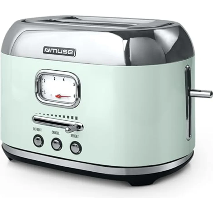 Muse Retro Toaster, 2 Schlitze, 6 Bräunungsstufen, analoge Anzeige, beleuchtete Tasten, Krümelschublade, pastell grün – Bild 1