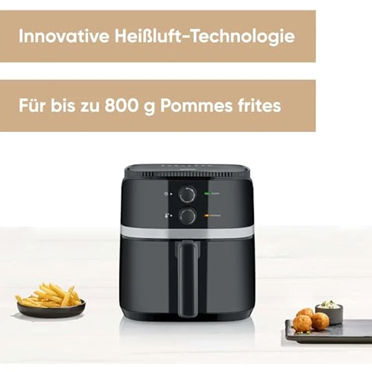 SEVERIN Heißluftfritteuse mit 5 Liter Garraum, Heißluft Fryer für gesundes Kochen, Fritteuse ohne Fett mit antihaftbeschichtetem Frittierkorb, 1500 W, schwarz/silber, FR 2452 – Bild 2