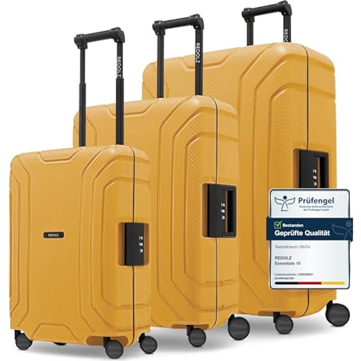REDOLZ Hartschalen Koffer-Set 3-teilig ohne Reißverschluss | 3-Punkt-Verschluss-System | aus hochwertigem Polypropylen Material | 4-Doppelrollen & TSA-Schloss für Damen & Herren (Essentials 15) – Bild 1