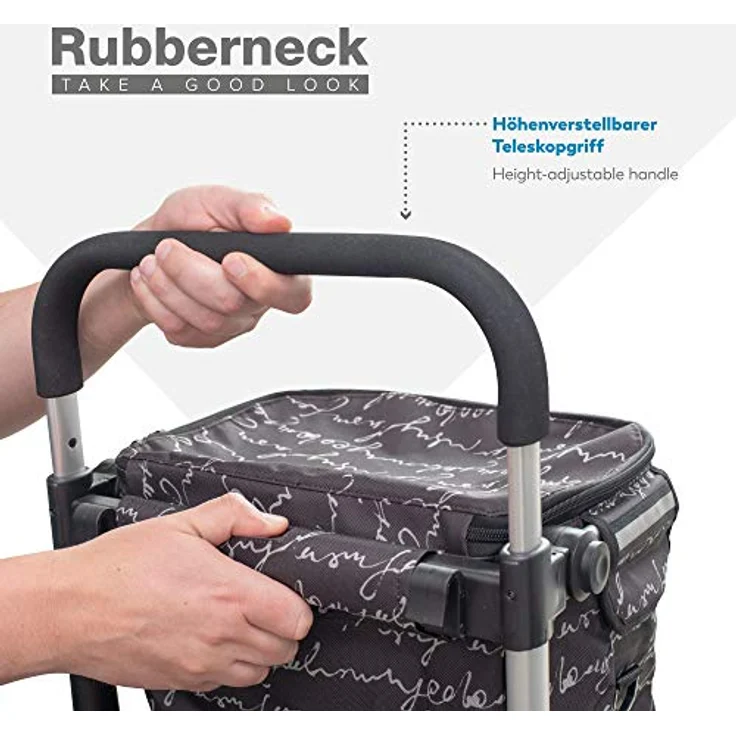 Rubberneck Einkaufstrolley - Klappbarer Einkaufswagen mit Kühlfach und höhenverstellbarem Griff - Schwarz – Bild 4