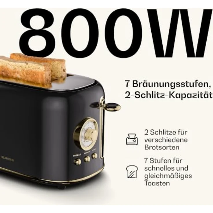 Klarstein Toaster Victoria, 800 W mit Brötchenaufsatz und Edelstahl-Gehäuse – Bild 4