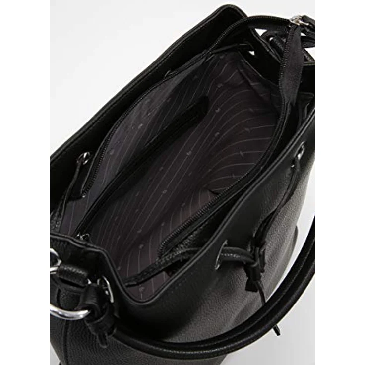 L.Credi Ebony Beuteltasche, Handtasche aus genarbtem Kunstleder mit Zugband-Reißverschluss, Schwarz, 28 cm – Bild 4