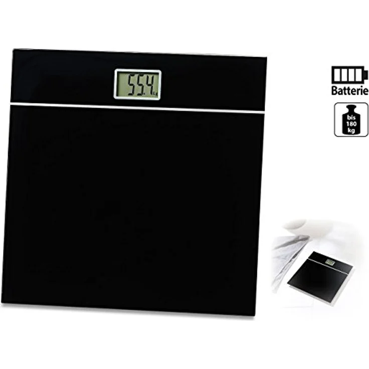newgen medicals Körperwaage: Elegante Design-Personenwaage, bruchsicheres Glas, schwarz, bis 150 kg (Digitale Personenwaage, Waagen, auf der Waage) – Bild 2