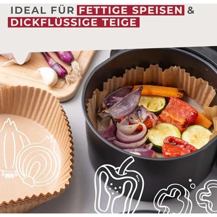FACKELMANN Backpapier für Heißluftfritteuse, rund 16 cm, 40-teilig, öl- und wasserfest, hitzebeständig bis 220°C, mikrowellen- und backofengeeignet – Bild 5
