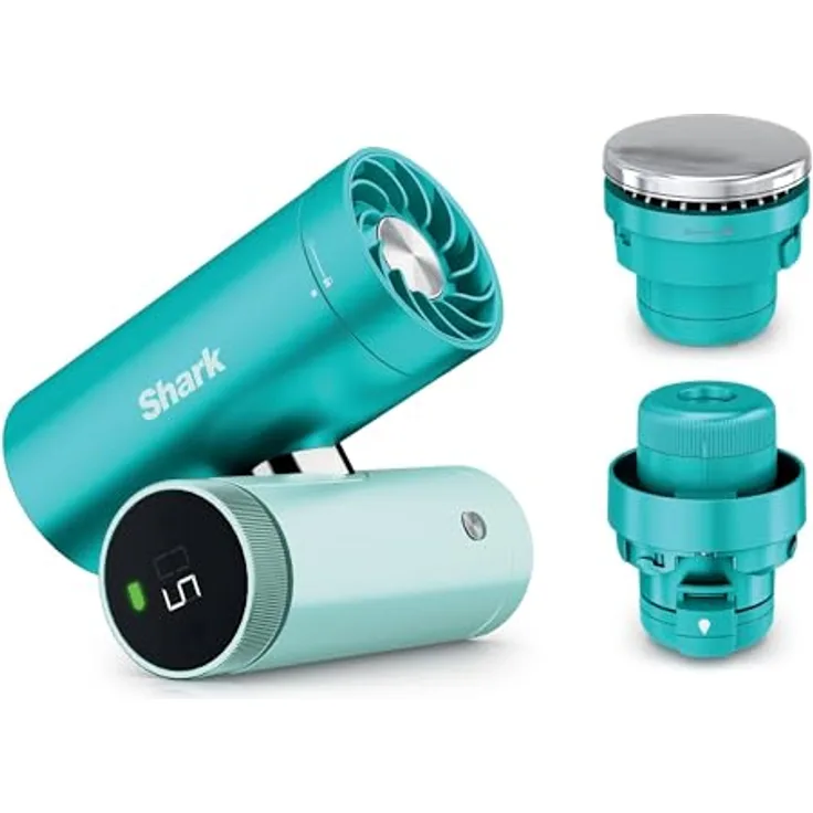 Shark ChillPill 3-in-1 Hochgeschwindigkeits-Ventilator mit ultrafeinem Nebel und InstaChill System, reisefreundliches Design, inklusive 3 Kühlaufsätzen, Glacier FA022UKBL