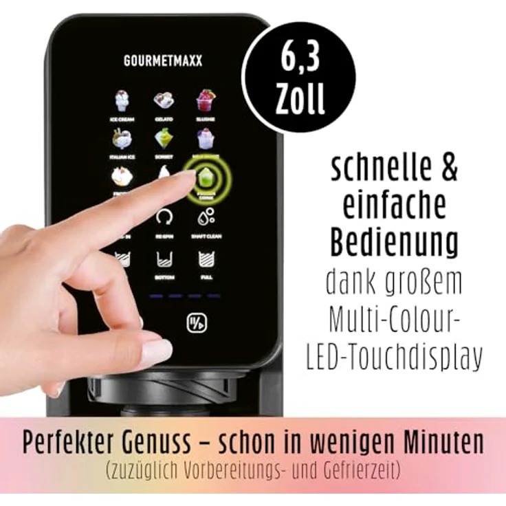 GOURMETmaxx Eismaschine SmoothUp Touch, 700 Watt, 9 Programme, LED Display, inkl. 2 Becher – Bild 6