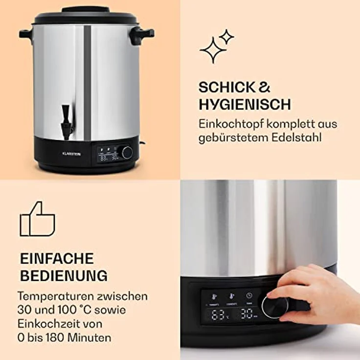 Klarstein Abbey 40 Einkochautomat, Getränkespender mit 40L Kapazität, Edelstahl, 100°C, 180 Minuten – Bild 4