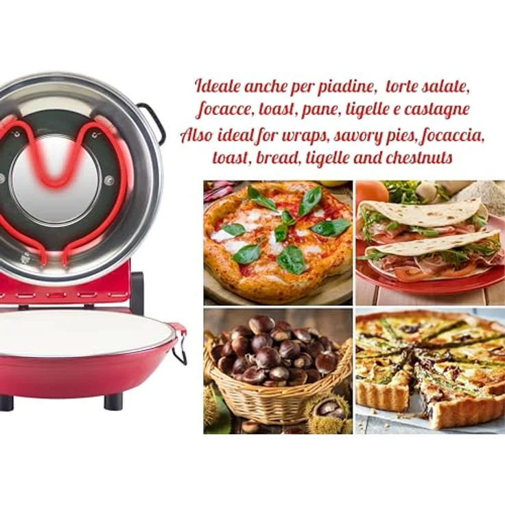 Beper P101CUD301 Pizzaofen mit Bullauge, 400°C, 31 cm Keramikplatte, 5 Kochstufen, 15-Minuten-Timer, wärmeisolierte Griffe, Edelstahlpaddel – Bild 7