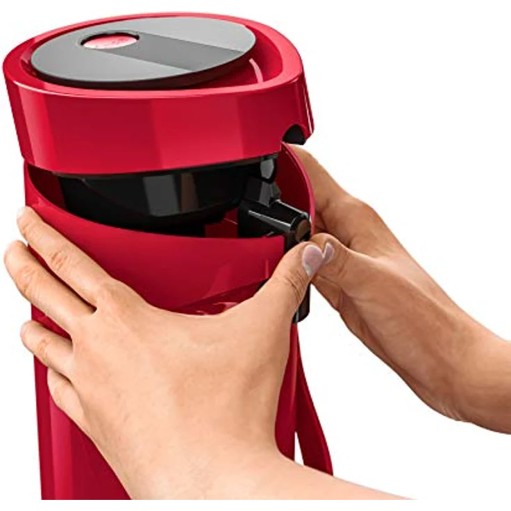 Emsa 515708 Ponza Pump-Isolierkanne, Thermosflasche, 1,9l Füllvolumen, Isolierbecher, Druckhebel, abnehmbare Tropfschale, rot – Bild 2