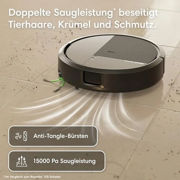 iRobot Roomba Combo 115, Roboter Staubsauger mit 15.000 Pa Saugleistung und Wischfunktion, Schwarz – Bild 2