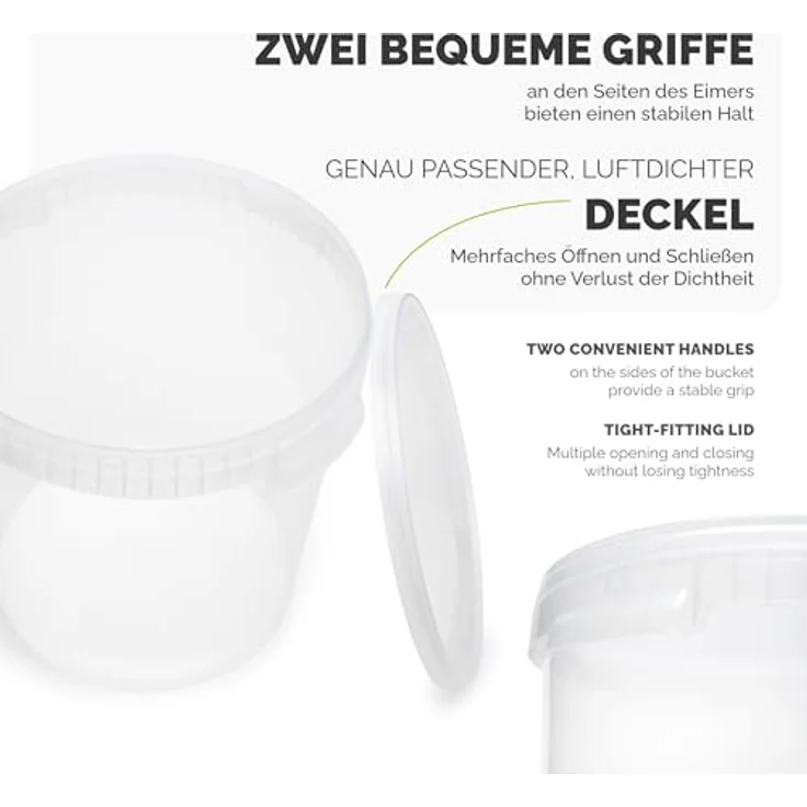 Garronda Eimer mit Deckel 30 L für die Lagerung von Lebensmittel- und Chemischen Produkten 20 Stück Transparent GD-0072, Lebensmittelecht, auslaufsicher, luftdicht, Kunststoffeimer von Garronda – Bild 3