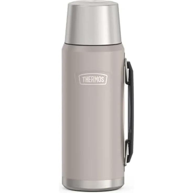 Thermos THERMOS ICON BEVERAGE BOTTLE 1,20l, beige/sandstone mat, Isolierflasche mit Trinkbecher, 24 h heiß/24 h kalt, spülmaschinenfest, absolut dicht, BPA-frei