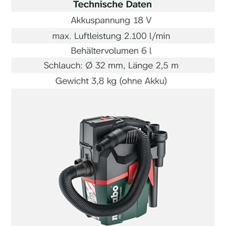 metabo Nass-Trocken-Sauger, Akku-Sauger ohne Akku – Bild 5