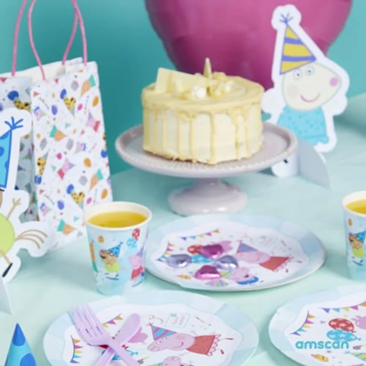 amscan Peppa Pig Partykerzen auf Holzplektren, 7 Stück, 4 x 2,5 cm, offiziell lizenziert – Bild 2