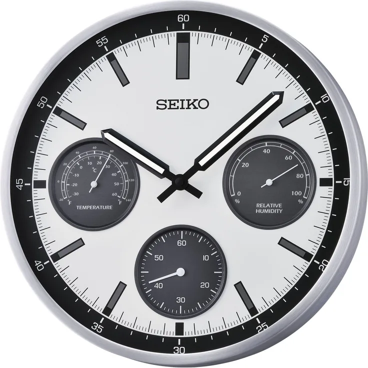 Seiko Wanduhr (Quarzuhr, Leuchtzeiger, silberfarben-weiß)