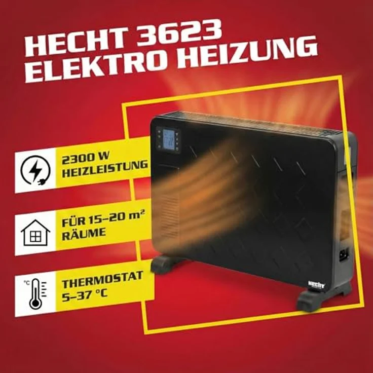 HECHT Elektroheizung, stromsparendes Heizgerät mit 3 Leistungsstufen, Fernbedienung und Thermostat, für Wohlfühltemperaturen von 5 °C bis 37 °C – Bild 2