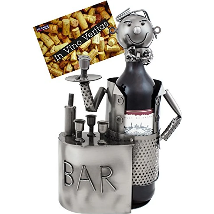 BRUBAKER Wein Flaschenhalter Barkeeper Metall Skulptur mit Geschenkkarte – Bild 2