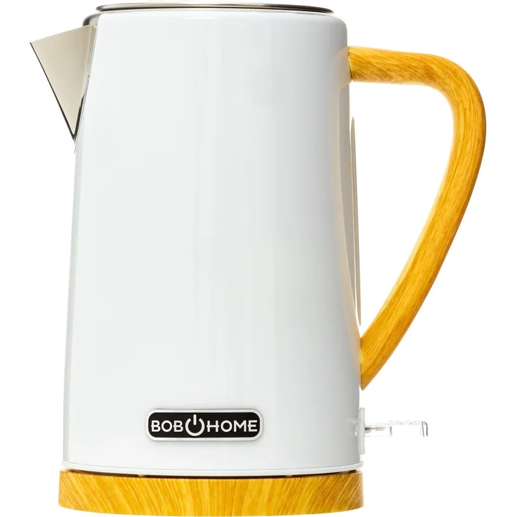 BOB HOME BUONGIORNO AQUA Wasserkocher, 1,7 Liter, 2200 W, Edelstahl mit Holzdesign, Trockenlaufschutz und 360-Grad-Drehsockel
