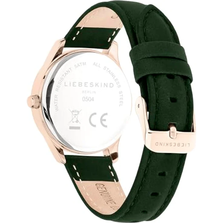 LIEBESKIND Damen Armbanduhr Quarzuhr Ø 33 mm, Edelstahlgehäuse frozen roségold, Lederarmband, 5 ATM wasserdicht, klassisches Design – Bild 4