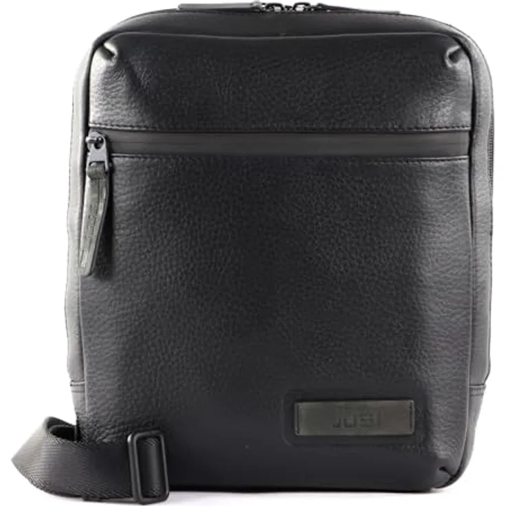 Jost Bodybag Stockholm Shoulder Bag Zip S, Umhängetasche aus hochwertigem Vollnarben-Rindleder, schwarz, 23 x 6 x 26 cm
