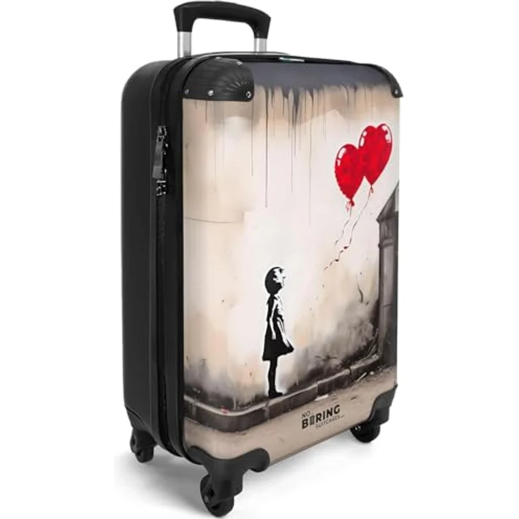 NoBoringSuitcases.com© Hartschalen-Trolley Mädchen mit Luftballons 55x35x20cm, 4 Rollen, Reisetasche mit Rollen, Koffer Handgepäck Flugzeug – Bild 2