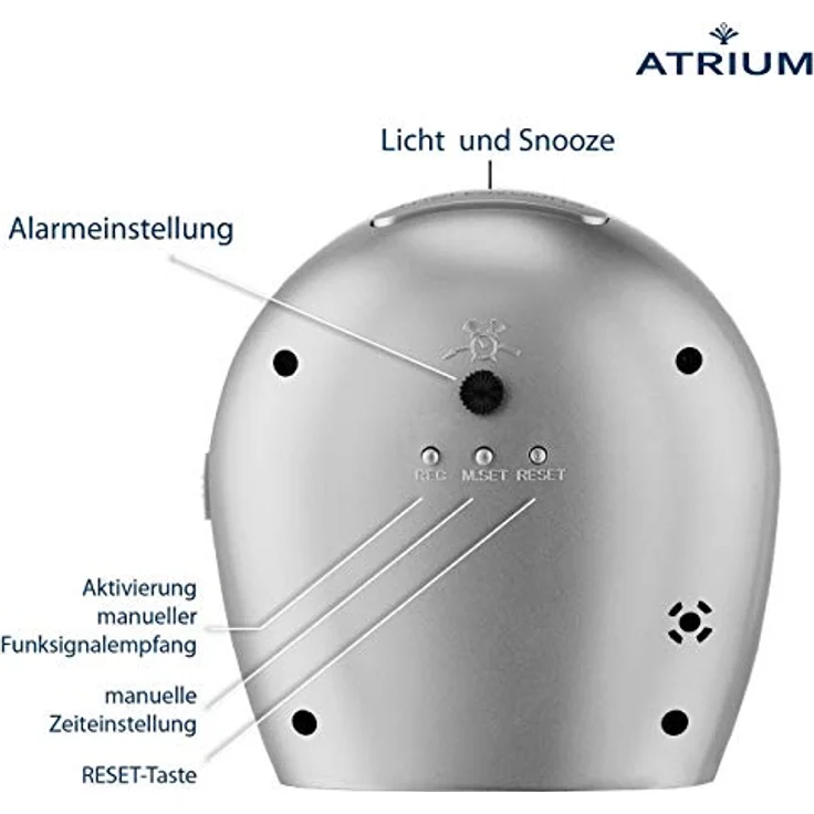 Atrium A620-19, Funkwecker Analog Quarz ohne Ticken, matt Silber, mit lautlosem Betrieb und Snooze-Funktion – Bild 3