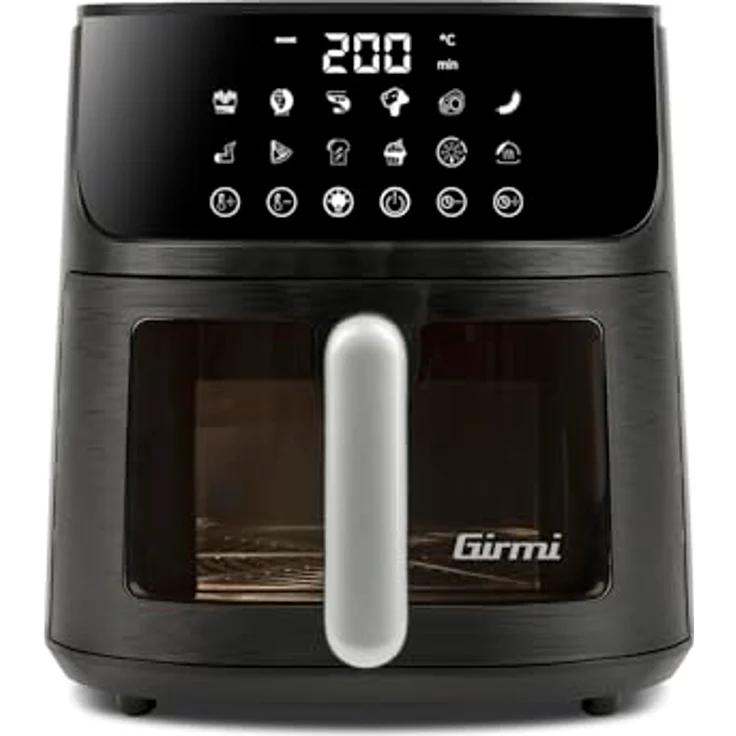 Girmi FG78 Heißluftfritteuse "Ecofrit Black", 6 l, 1500 W, 12 Programme, Digitalanzeige, BPA/PFOA Safe, Innenbeleuchtung, Antihaft-Tablett, Schwarz/Silbergrau – Bild 3