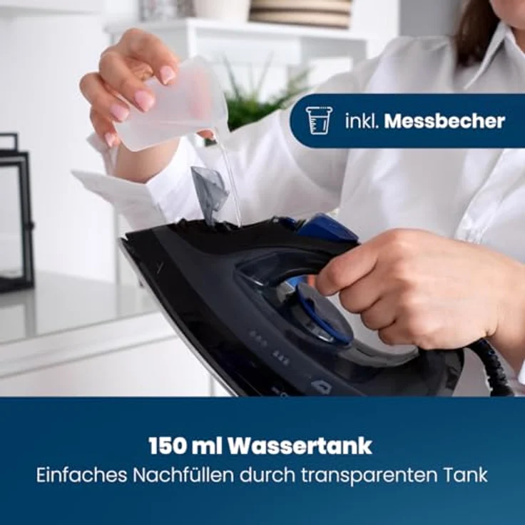 Bomann DB 6003 CB Dampfbügeleisen mit 7 Funktionen, Edelstahlspezialsohle, stufenlose Temperaturregulierung, zuschaltbare Selbstreinigungsfunktion, Schwarz-Blau – Bild 4