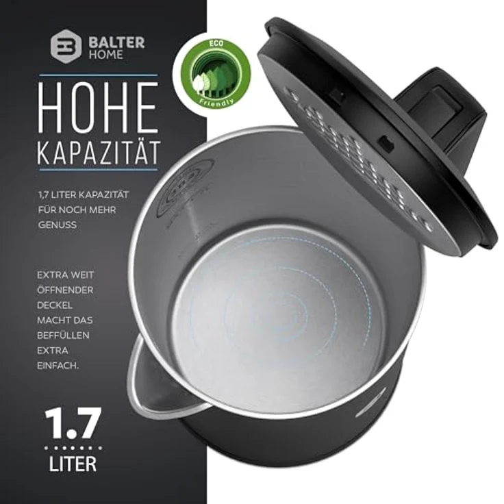 Balter Wasserkocher WK-4, 1,7 L, kabellos, doppelwandig, schwarz – Bild 4