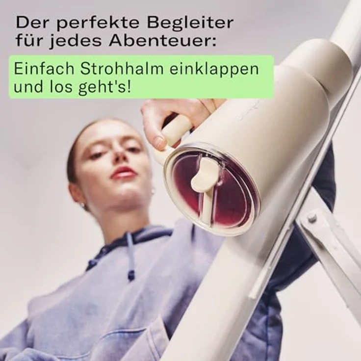 waterdrop® Thermobecher mit Strohhalm 1,1L, Auslaufsichere isolierte Edelstahlflasche, Hält 12h kalt, Klappbares Mundstück, Robustes Design – Bild 4
